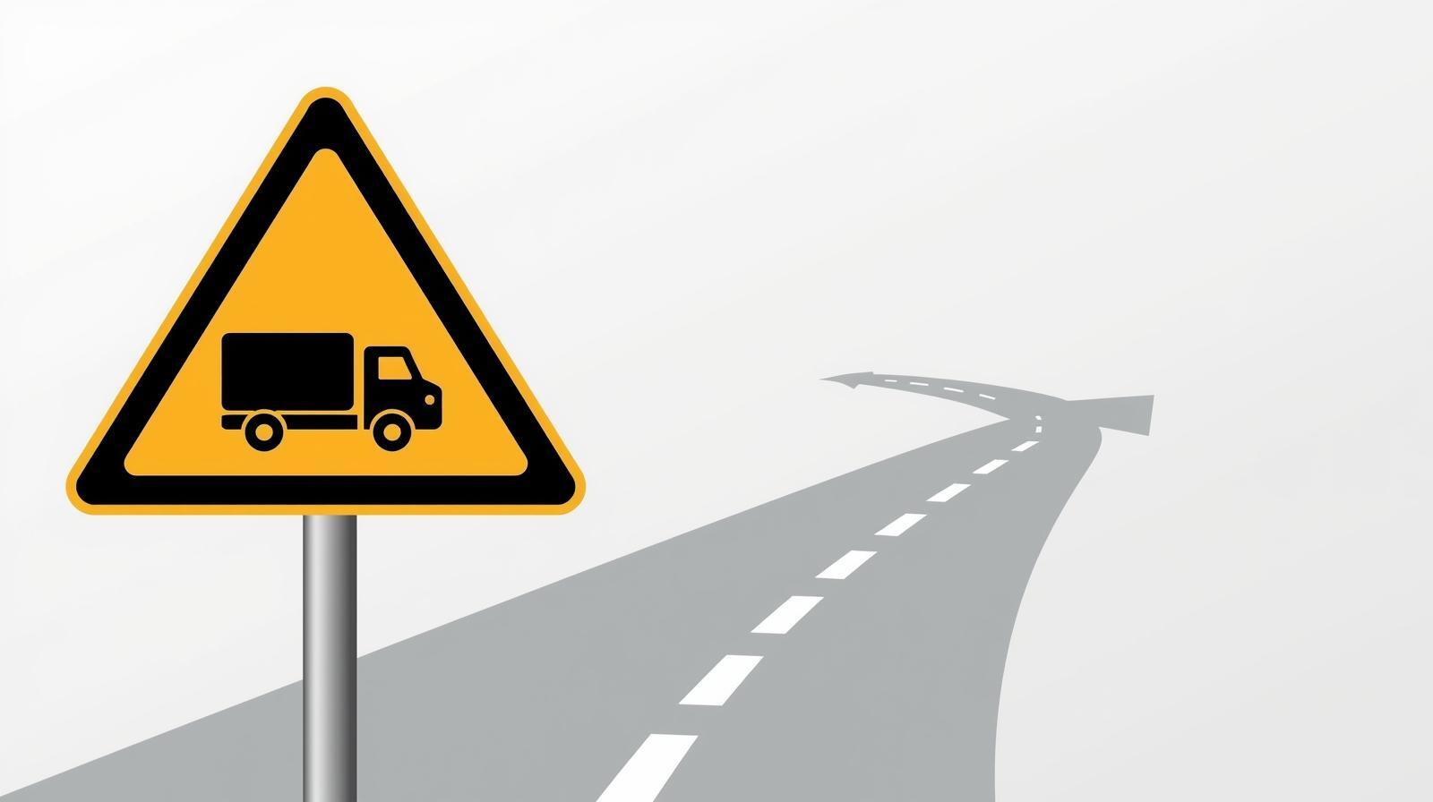 A blog banner image showing a warning sign with a Dry-Van trailer icon in the foreground and itinerary line from point A to point B in the background