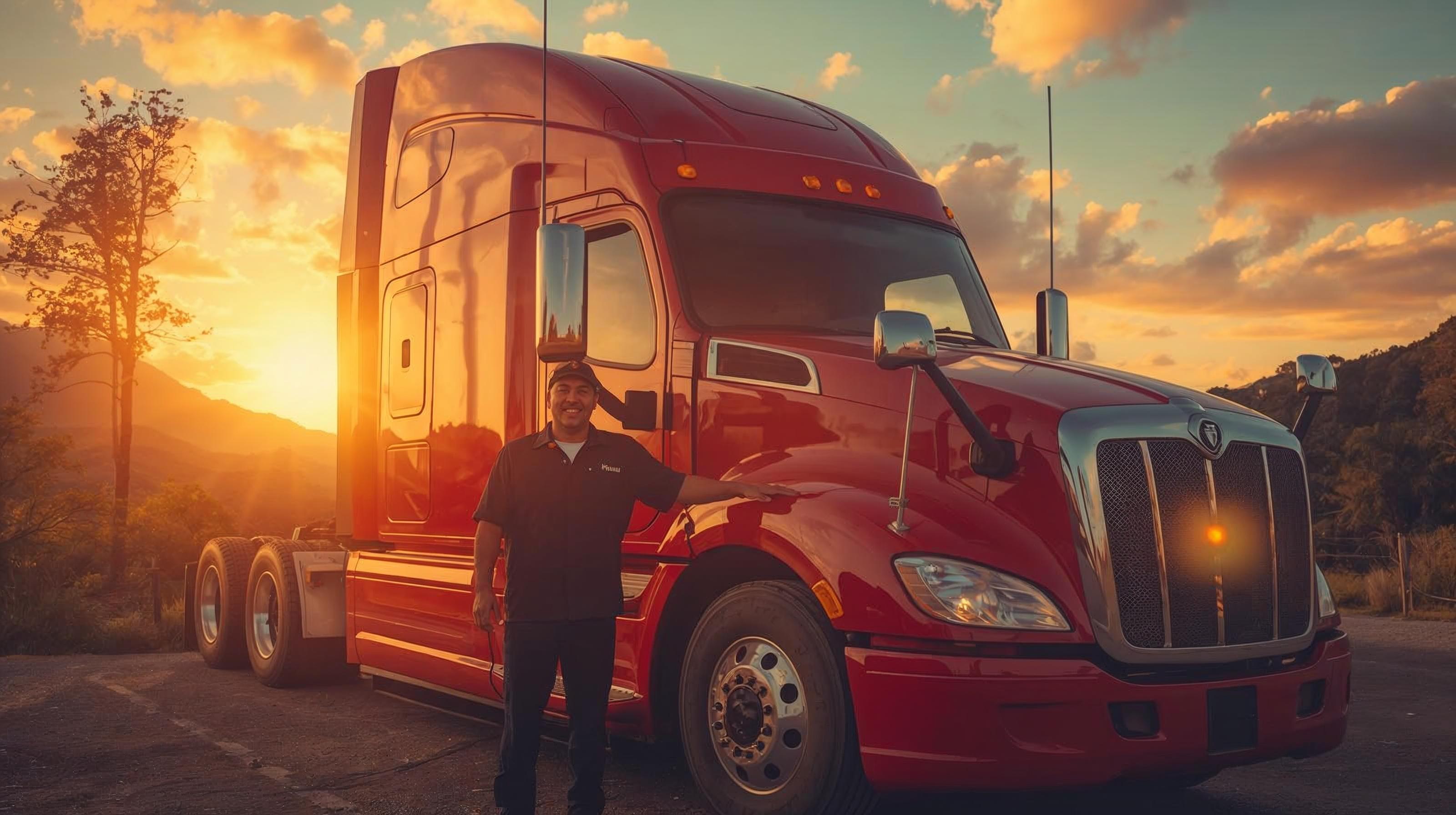 A proud truck driver next to his Manac Inc. truck